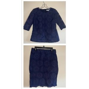 Boden Woman’s Navy Blue Lace Skirt And Top 2 Piece Set Size Top(6)